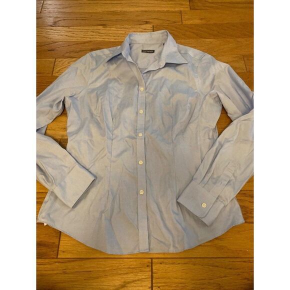 Van Heusen, women's blue non-iron long sleeve collared button down shirt size M - Picture 1 of 8